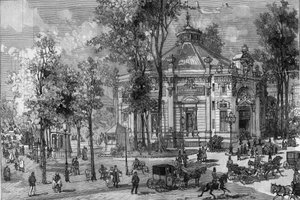 シャルル・ガルニエ（1825-1895）が建設中の劇場「パノラマ・マリニー」（パリ）の風景 作： Frederic de Haenen