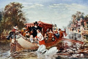 チャールズ1世（1625-49）の幸福な日々 リチャード・ウィルソン編集の「偉人が語る偉人の生涯」より 1920年代頃のイラスト（カラーリトグラフ）