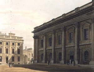 ペックウォーターのクライスト・チャーチ図書館の外観、F.C.ルイス(1779-1856)が彫った「オックスフォードの歴史」の挿絵、R.アッカーマンが出版した。