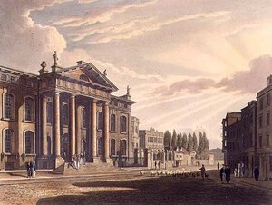 クラレンドン印刷所の外観、ジョセフ・コンスタンティン・シュタットラー（1780〜1812年）が彫った「オックスフォードの歴史」の挿絵、R.アッカーマンが出版。 作： Frederick (after) Mackenzie