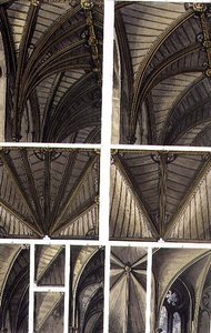 トーマス・サザーランドが彫った「ウェストミンスター寺院」のプレート15、ルドルフ・アッカーマン（1764-1834）が1811年に出版した「天井の断片」（アクアチント）。 作： Frederick (after) Mackenzie