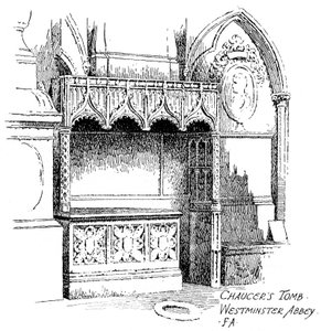チョーサーの墓、ウェストミンスター寺院、ロンドン、1912年。 作： Frederick Adcock