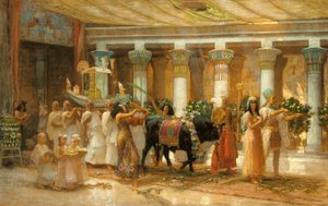 聖なる雄牛の行列、アピス、1879年頃（キャンバスに油彩） 作： Frederick Arthur Bridgman