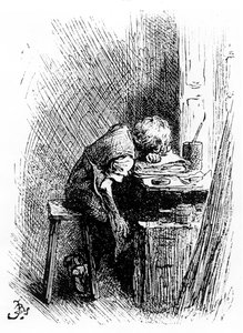 ブラックファクトリーのチャールズディケンズ、「The Leisure Hour」、1904年からのイラスト（彫刻） 作： Frederick Barnard