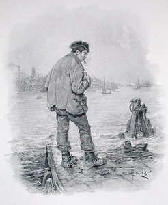 ライムハウス・ホールでのローグ・ライダーフッド（「Charles Dickens:トーマス・アーチャー著「チャールズ・ディケンズ：彼の人生についてのゴシップ」（1894年頃出版）より（リトグラフ 作： Frederick Barnard