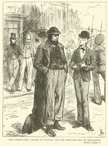 教育を受けていないフーシャンの父と教育を受けた眼鏡の少年 作： Frederick Barnard