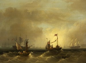 ボートのある海辺の風景（油彩・キャンバス 作： Frederick Calvert