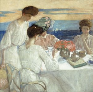 テラスでのアフタヌーンティー 作： Frederick Carl Frieseke