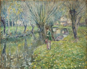 川のそばで 作： Frederick Carl Frieseke