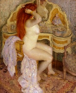 化粧台に座るヌード、1909年。 作： Frederick Carl Frieseke