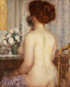 ドレッシングテーブルの女性 作： Frederick Carl Frieseke