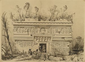 ラスモンハス、チチェンイツァ、ユカタン、1843年（セピアインク＆ウォブペーパーで洗う） 作： Frederick Catherwood
