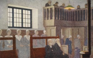 クエーカーの聖人たちフレンズ集会（カラーリトグラフ） 作： Frederick Cayley Robinson
