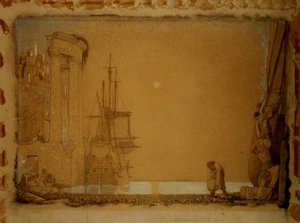 貨物の荷降ろし（鉛筆とチョーク） 作： Frederick Cayley Robinson