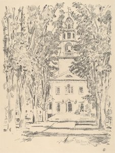 コロニアル教会、グロスター、1918 年。 作： Frederick Childe Hassam