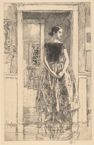 モダンなガウンを着た少女、1922 年。 作： Frederick Childe Hassam