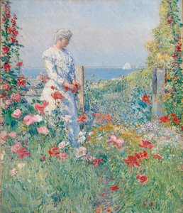 庭で 彼女の庭にいるセリア・サクスター、1892年。 作： Frederick Childe Hassam