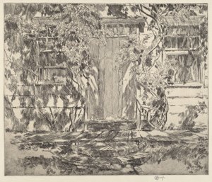 古い戸口、イーストハンプトン、1920 年。 作： Frederick Childe Hassam