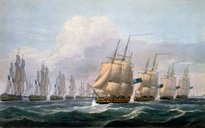 HMSテセウスのベレスフォード大尉、J。ラルフ作「イギリスの海軍年代学」から艦隊を率いて1820年