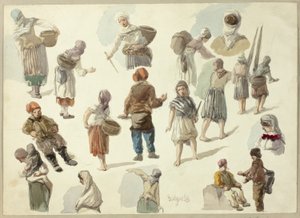 ブローニュの農民のスケッチ 作： Frederick Christian Lewis