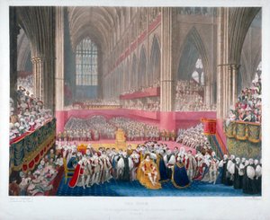 1821 年 7 月 19 日、ロンドンのウェストミンスター寺院でのジョージ 4 世の戴冠式 作： Frederick Christian Lewis