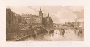 ポン オー チェンジ、テアトル デ ラ シテ、ポン ヌフ、コンシェルジュリー刑務所の眺め 作： Frederick Christian Lewis the Elder