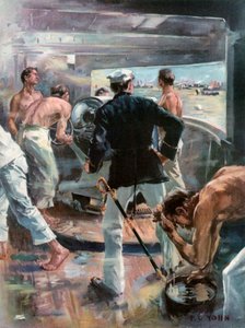マニラ湾の戦い-オリンピアに搭載された6インチ砲との戦い 作： Frederick Coffay Yohn