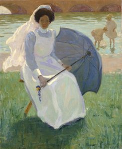 緑のパラソルを持つ女性、1908年。 作： Frederick F. Fursman