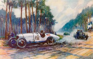 グランプリでのアメリカの最初の成功は、1921 年にジミー マーフィーのデューセンバーグがル マンで成功したときに起こりました (カラー リソ) 作： Frederick Gordon (after) Crosby
