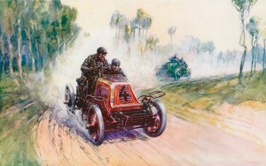 1901 年のパリ-ベルリン レース中のモース No 4 のフルニエ。その日の主要なブランドであるパナールが打ち負かされた数少ないレースの 1 つ (カラー リソ) 作： Frederick Gordon (after) Crosby