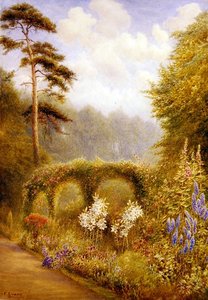 ユリとデルフィニウム、ゴールデン・ヒル・パーク、ロンドン（水彩・紙） 作： Frederick Henry Evans