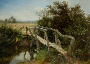 ヤードリーのコール川に架かる古い歩道橋、1890 年。 作： Frederick Henry Henshaw
