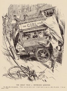 路面電車対自動車バスの大問題（リトグラフ） 作： Frederick Henry Townsend