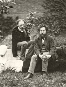 エドワードバーンジョーンズ卿（1833-98）とウィリアムモリス（1834-96）のポートレート写真、フレデリックホリアー（1837-1933）（セピア写真）