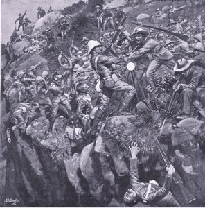 Nooitgeddachtでの災害：プレトリア後：ゲリラ戦争からの勇敢な合図の終焉Harmsworth Bros Limited、1901年 作： Frederick Judd Waugh