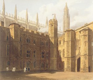 ダニエルハヴェル（1785-1826）によって刻まれた「ケンブリッジの歴史」から出版されたケンブリッジのキングスカレッジ裁判所。 R.アッカーマン、1815年（アクアチント色） 作： Frederick Mackenzie