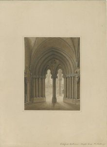 リッチフィールド大聖堂の内部-チャプターハウスの出入り口：セピア画、ND [c 1820] 作： Frederick Mackenzie