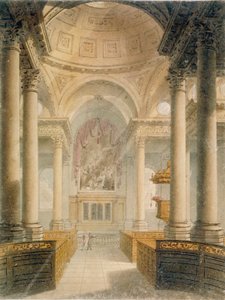 聖スティーブン・ウォルブルック教会の内部、ロンドン市、1810年 作： Frederick Mackenzie