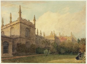 エクセター・カレッジ・ガーデンから見た大学の建物 作： Frederick Mackenzie