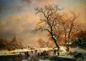 スケーターのいる凍った冬の風景 作： Frederick Marianus Kruseman
