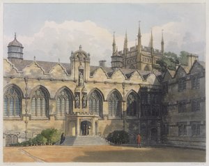 FCルイス（1779-1856）パブによって刻まれた「オックスフォードの歴史」からのイラスト、オリエルカレッジの外観。 R.アッカーマン、1813年（アクアチント） 作： Frederick Nash