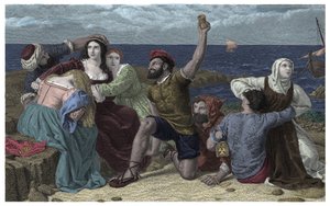 地中海の海賊が囚人を演じるイラストレーション フレデリック・リチャード・ピッカーズギル（1820-1900） 1869年