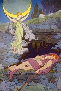 夜の月だけが訪れるエンディミオンは永遠に眠り続ける（カラーリトグラフ） 作： Frederick Richardson