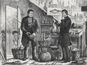 地元の新聞の購読料を現物で支払う農家 作： Frederick Stuart after Church
