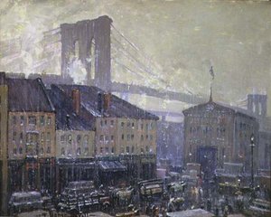 イーストリバー、ニューヨーク、冬（油彩・キャンバス） 作： Frederick Usher de Voll