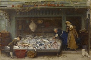 フィッシュモンガーズショップ、1873年（紙にトイレ） 作： Frederick Walker