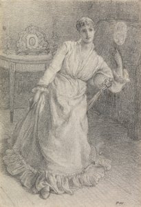 ミス・マリア・アンスデル（カードに置かれた紙に鉛筆） 作： Frederick Walker