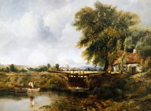Dedham Lock（油彩・キャンバス） 作： Frederick Waters Watts