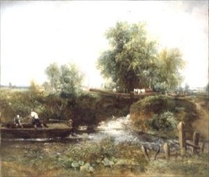 馬が渡る川とスキッフ 作： Frederick Waters Watts