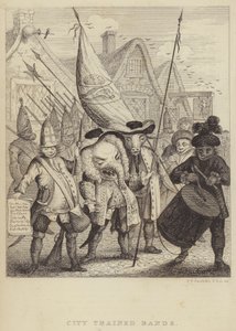 City Trained Bands：ロンドン市に関連する民兵と、1745年のジャコバイトの反乱によるパニックを風刺したもの（エングレーヴィング 作： Frederick William Fairholt